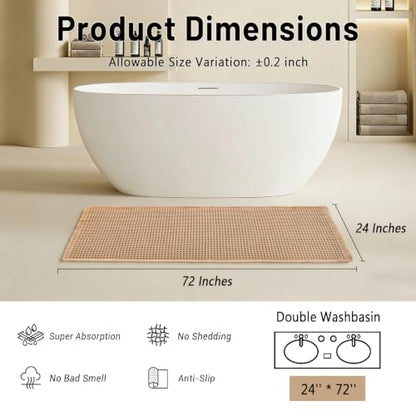 Waffle Bath Mat 2x6 ft Non Slip Bathroom Rug Quick Dry Soft Brown