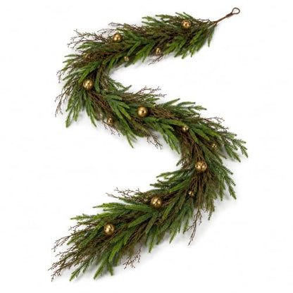 9 Ft Norfolk Pine Christmas Garland with 23 Bells - Real Touch Greenery