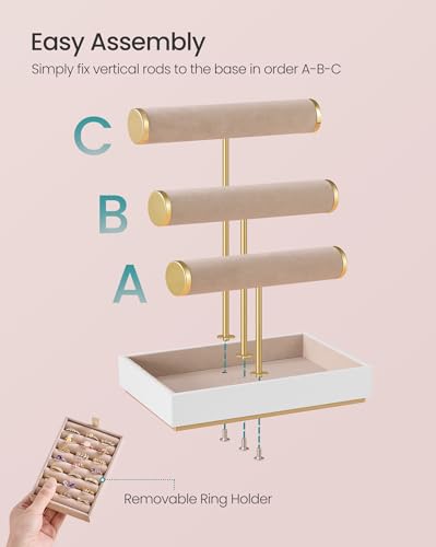 Cloud White + Camel Brown 3-Tier Jewelry Bracelet Holder Stand with Removable Ring Tray