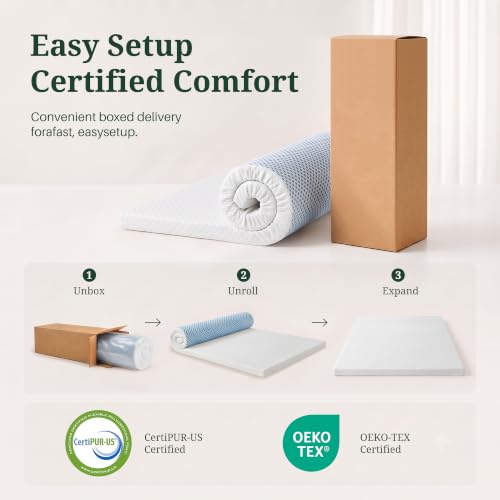 Twin Mattress Topper with Cover 2 Inch Ventilated Gel Memory Foam White