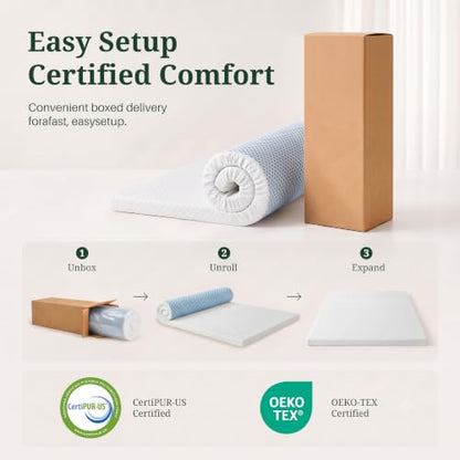 Twin Mattress Topper with Cover 2 Inch Ventilated Gel Memory Foam White