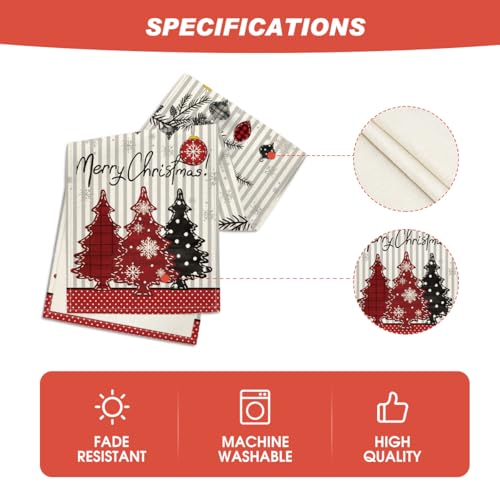 Christmas Table Runner 13x72 Inches Snowflakes Stripes Merry Holiday Decor - Red Black