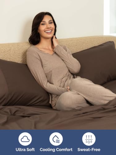 Extra Deep Pocket Queen Bed Sheet Set - Breathable & Cooling Brown - 4 Piece