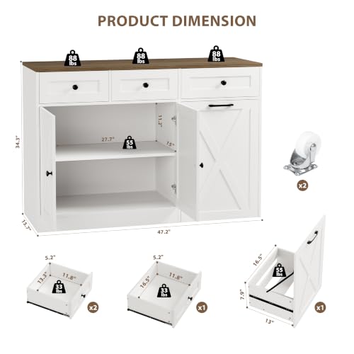 HOSTACK 13 Gallon Kitchen Trash Can Cabinet White - Space-Saving Garbage Storage