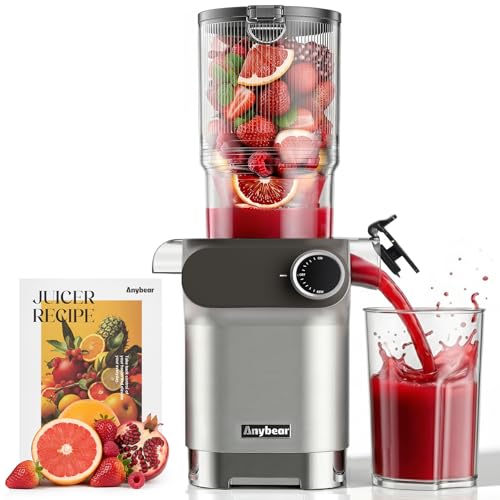 Anybear Cold Press Juicer 200W Masticating Slow Juicer with 4.3-Inch Wide Feed Chute - Silver & Orange