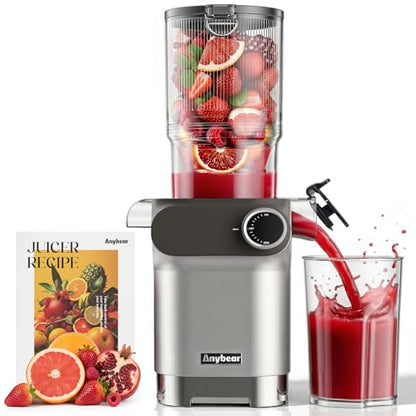 Anybear Cold Press Juicer 200W Masticating Slow Juicer with 4.3-Inch Wide Feed Chute - Silver & Orange