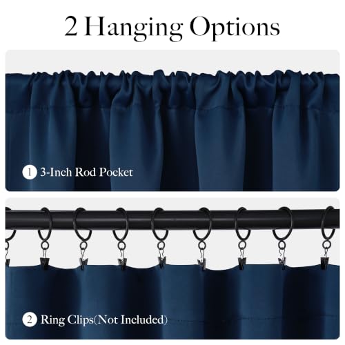 Navy Blue Blackout Curtains 4 Panels - 40x63 Inches Room Darkening Set