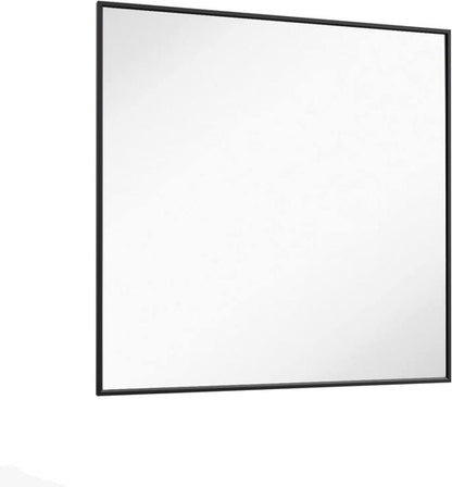 LOAAO Black Rectangle Bathroom Mirror - 36" x 36" Matte Black Aluminum Frame, Tempered Glass, Versatile Hanging Options