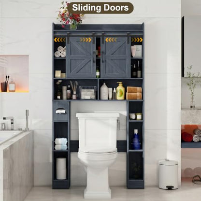 Vabches Over The Toilet Cabinet with Sliding Doors - Blue