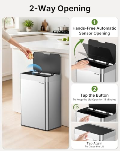 Touchless 13.2 Gallon Silver Kitchen Trash Can - Rechargeable Sensor Waste Bin