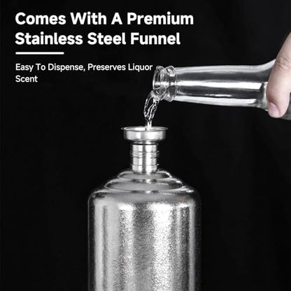 Portable Whiskey Flask 1000ml - Pure Titanium Leakproof Bottle with Funnel