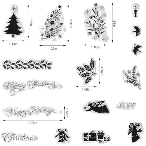 Christmas Tree Leaves Clear Stamp Set with Angel & Joy Words - Trees Angel Variation