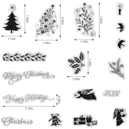 Christmas Tree Leaves Clear Stamp Set with Angel & Joy Words - Trees Angel Variation