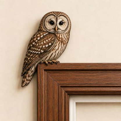 Wooden Chickadee and Owl Door Topper Set - Rustic Nature Home Decor - Variation #A