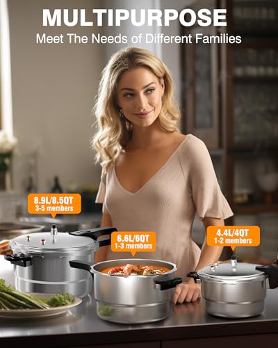 WantJoin 6 Qt Aluminum Pressure Cooker - Gas & Induction Compatible with Removable Steaming Rack