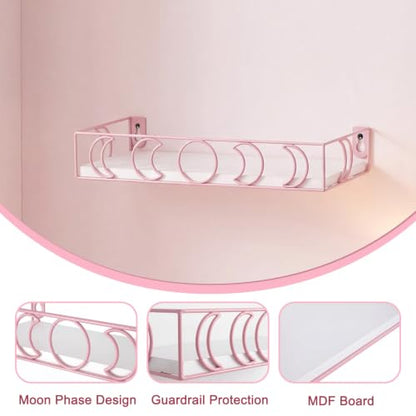 Moon Phase Floating Shelves Set of 3 - White Pink Wall Storage Decor