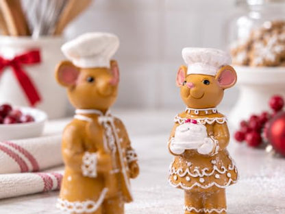 Gingerbread Christmas Decorations Set - Resin Holiday Figurines, Indoor Display