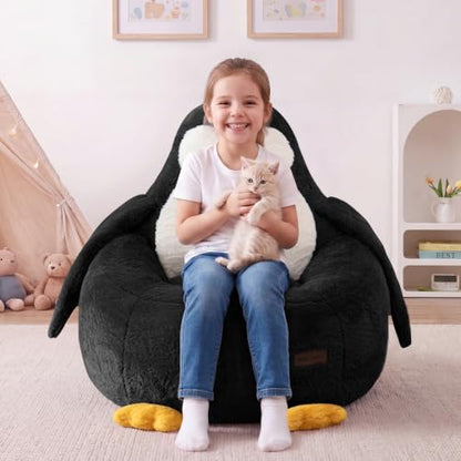 Kids Bean Bag Chair with Penguin Backrest - Black, Standard Size