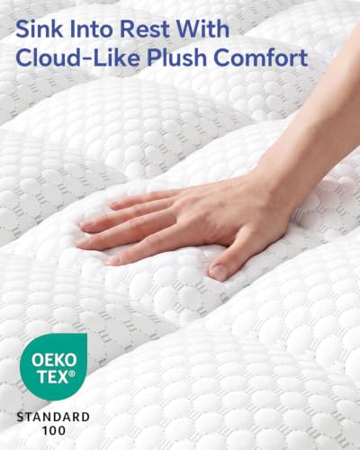 King Mattress Topper Pillow Top Bed Cover 2 Inch - White-Blue