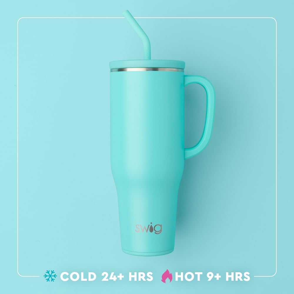 Swig Life 40oz Mega Mug - Extra Large Insulated Tumbler with Handle & Straw | Cup Holder Friendly
