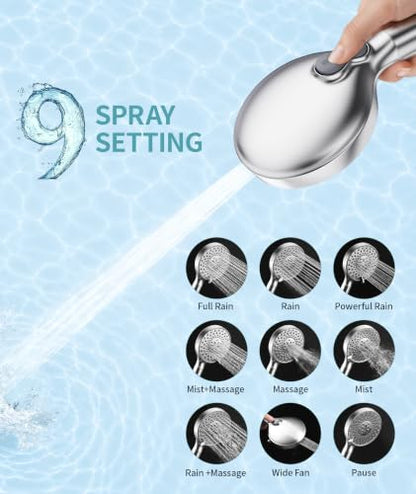 Filtered Shower Head with Handheld Spray and Water Softener Beads - Bright Silver / 1.8GPM + 1 Filter