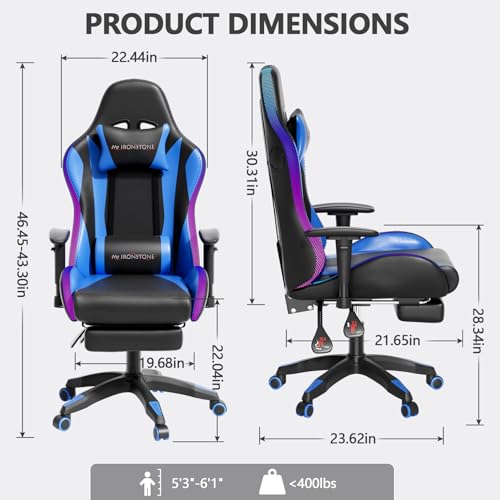 Mr IRONSTONE RGB Gaming Chair Black with Bluetooth Speakers & Massage