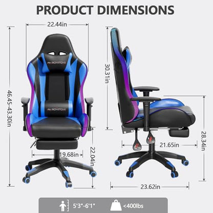 Mr IRONSTONE RGB Gaming Chair Black with Bluetooth Speakers & Massage