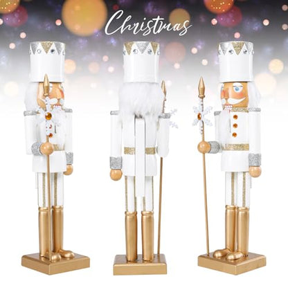 15 Inch Christmas Nutcracker Decorations - Multicolor White King Wooden Figure