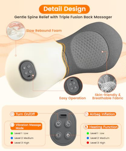 Rechargeable 3-in-1 Lumbar Massager Pillow with Heat & Vibration