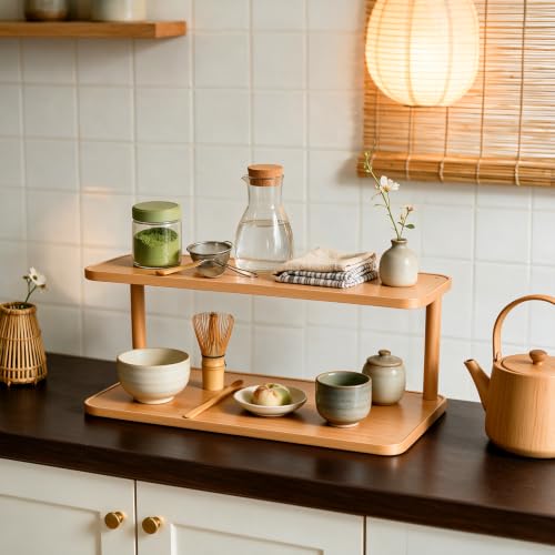 Walnut Brown 2-Tier Coffee Station Organizer & Mug Holder for Countertop