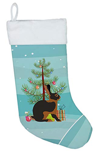 Christmas Stocking with Tan Rabbit Design - 18 Inch Plush Holiday Decor