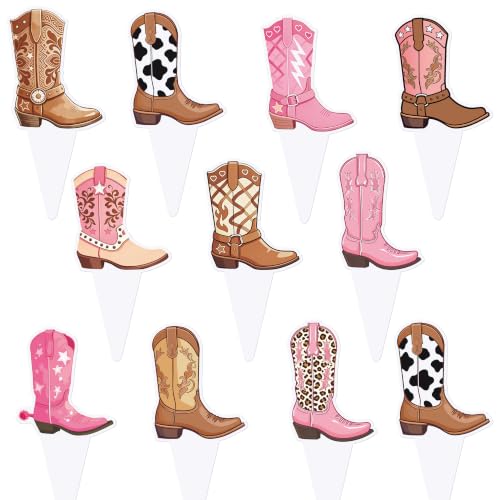 48Pcs Cowboy Boot Cupcake Toppers Western Party Decorations