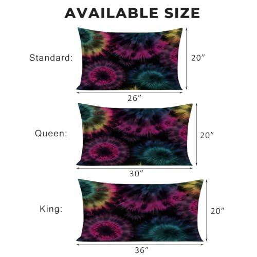 Tie Dye Pillow Cases Set of 2 - Black Teal Purple, 20x26 Inch Microfiber
