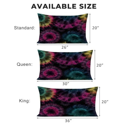 Tie Dye Pillow Cases Set of 2 - Black Teal Purple, 20x26 Inch Microfiber