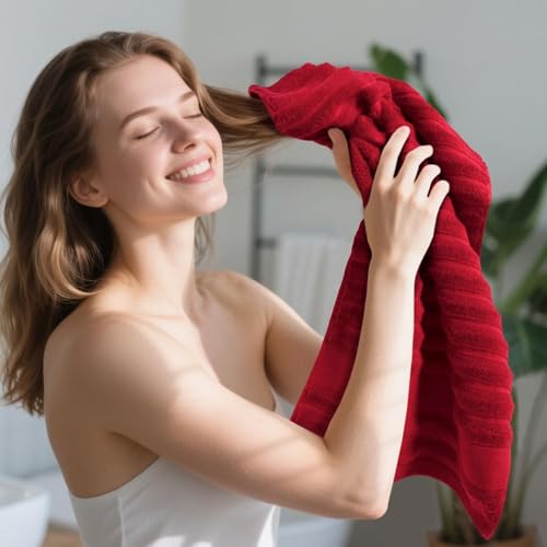 Jacquotha Red Ribbed Hand Towels Set of 2 for Bathroom & Spa