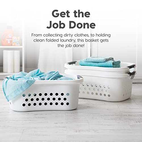 IRIS USA Laundry Basket Hamper Bag, Large Plastic 50L / 1.5 Bushel Dirty Clothes Sorter Bin Organizer for Blankets Bathroom Dorm Bedroom with Ventilation Holes Hip Hold Built-In Carry Handles, White