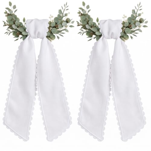 Classic White Wreath Sash with Ric Rac & Scalloped Trim - 2 Pcs Front Door Decor