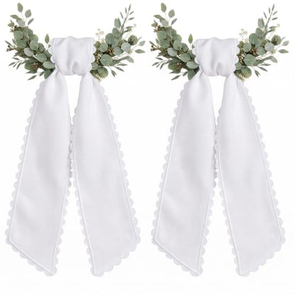 Classic White Wreath Sash with Ric Rac & Scalloped Trim - 2 Pcs Front Door Decor