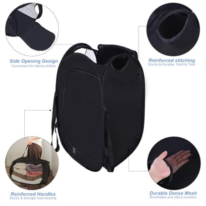 Beige Collapsible Laundry Hamper with Lid & Shoulder Straps - Portable Storage Basket