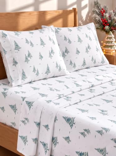 CGK Unlimited Christmas Sheet Bedding Set - Green Xmas Trees, Split King Size Variation 62