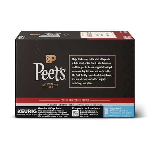 Peet's Coffee, Dark Roast Keurig K-Cup Pods, 100% Arabica Coffee - Major Dickason's Blend 60 Count (6 Boxes of 10 K-Cup Pods)