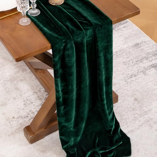 Green Velvet Table Runner Cloth - 20 x 120 Inches, Pack of 4 - Elegant Wedding Party Decor