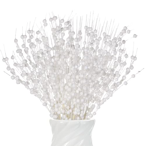 White Glitter Berry Stem Ornaments Set of 12 Christmas Picks Decorations