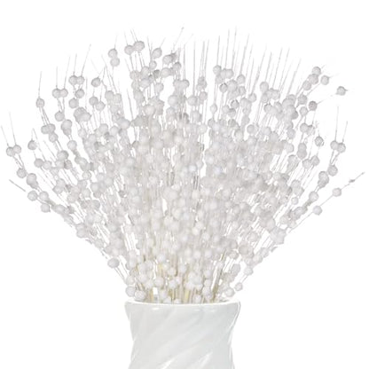 White Glitter Berry Stem Ornaments Set of 12 Christmas Picks Decorations