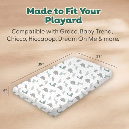 Organic Cotton Baby Pack & Play Sheets - Dino Baby Nursery Bedding - 2 Pack