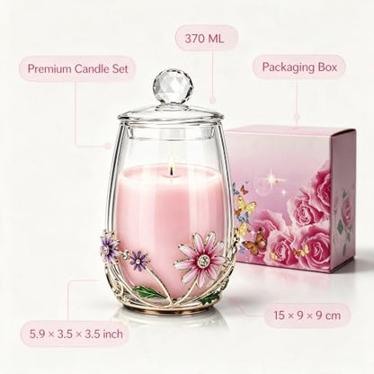 Pink Gardenia Scented Candle with Crystal Lid - Gift Jar for Women