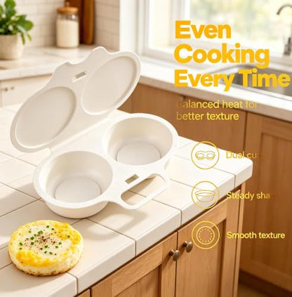 Microwave Egg Poacher for 2 Eggs with Lid & Handle - Quick, Oil-Free Cooking