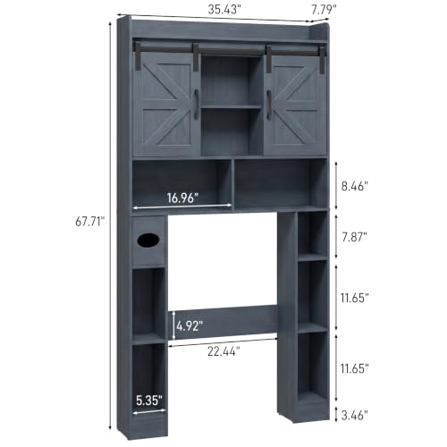 Vabches Over The Toilet Cabinet with Sliding Doors - Blue
