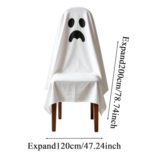 Halloween Ghost & Pumpkin Chair Covers Set - 4 Pieces, Festive Seat Wraps (Variation of Ghost)