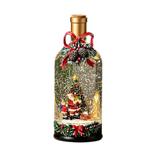 Christmas Snow Globe Bottle Lantern Musical Decor - Santa & Gnome Variation A